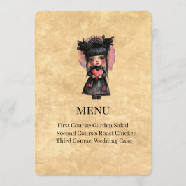 Cartão de Menu de Casamento Boneca Gótica