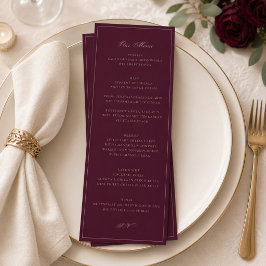 Cartão de Menu de Casamento Borgonha | Recepção Fo