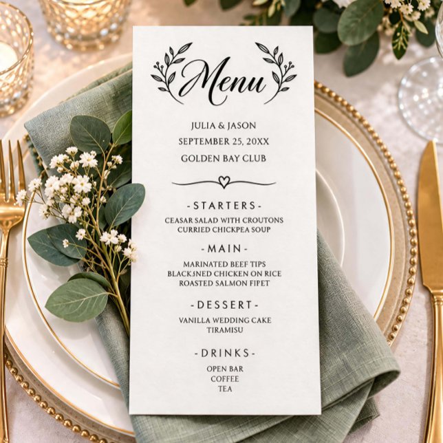 Cartão de Menu de Casamento Botânico com Caligrafi (Criador carregado)