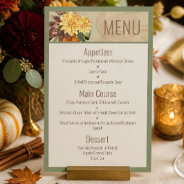 Cartão de Menu de Casamento Botânico de Outono