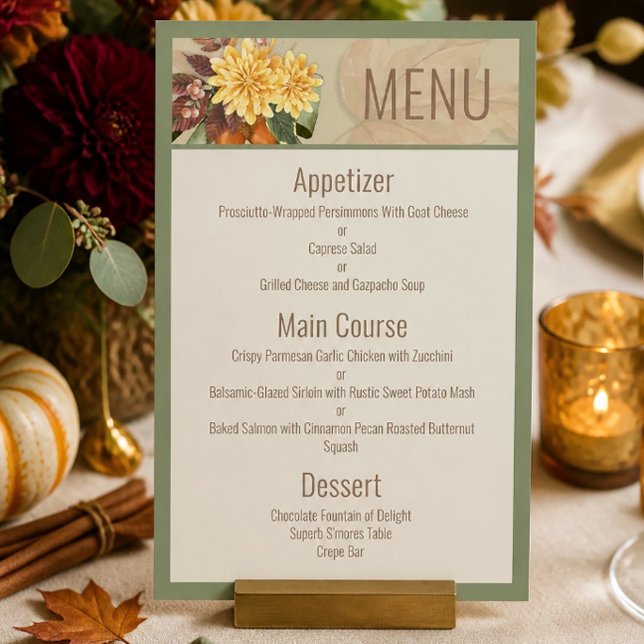 Cartão de Menu de Casamento Botânico de Outono (Criador carregado)