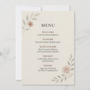 Cartão de Menu de Casamento Botânico Elegante