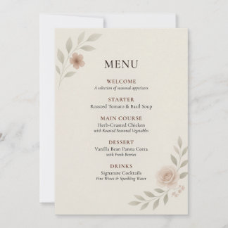 Cartão de Menu de Casamento Botânico Elegante