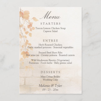 Cartão de Menu de Casamento Botânico Elegante de O