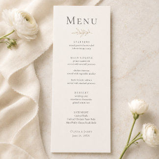 Cartão de Menu de Casamento Botânico em Marfim e D