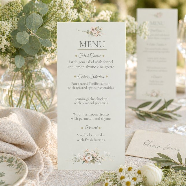 Cartão de Menu de Casamento Botânico Sage (Criador carregado)