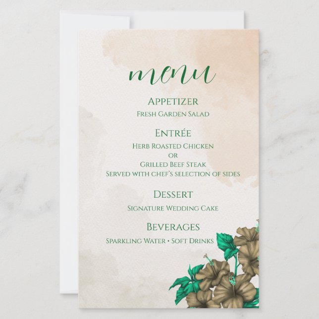 Cartão de Menu de Casamento Botânico Verde (Frente)