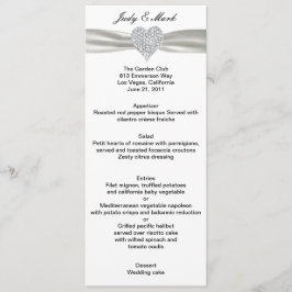 Cartão de Menu de Casamento Branco do Coração Diam