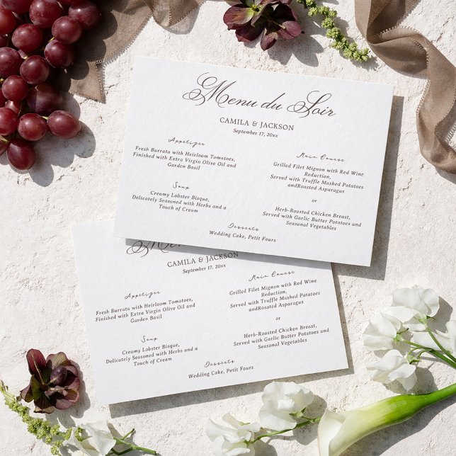 Cartão de Menu de Casamento Branco e Marrom Old Mo (Criador carregado)