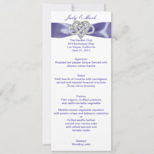 Cartão de Menu de Casamento Cardíaco Púrpura Azul 