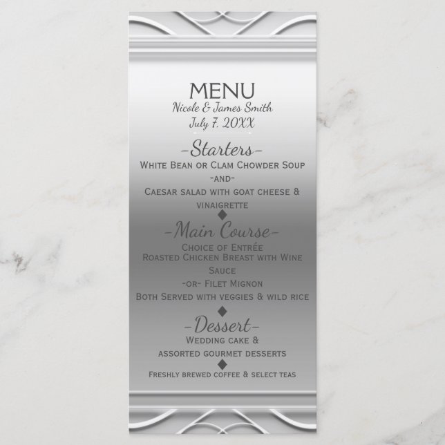 Cartão de Menu de Casamento Chic Elegante Simples  (Frente)