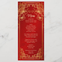 Cartão de Menu de Casamento Chinês com Flor de Cer
