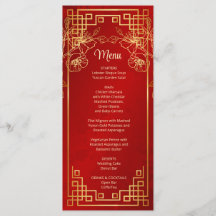 Cartão de Menu de Casamento Chinês com Flor de Cer