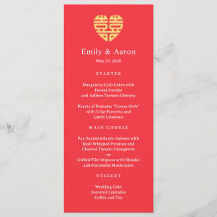 Cartão de Menu de Casamento Chinês de Dupla Felici