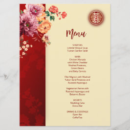 Cartão de Menu de Casamento Chinês de Peony