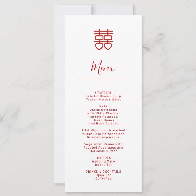 Cartão de Menu de Casamento Chinês Moderno (Frente)
