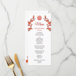 Cartão de Menu de Casamento Chinês Red Cherry Blos