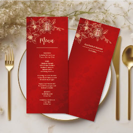 Cartão de Menu de Casamento Chinês Red Dourado Mag