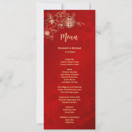 Cartão de Menu de Casamento Chinês Red Dourado Mag
