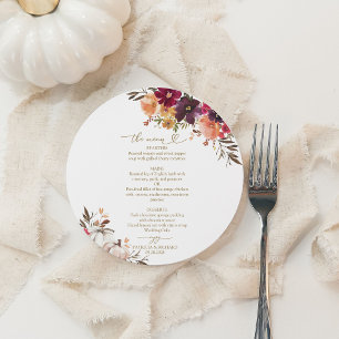 Cartão de Menu de Casamento Círculo da Abóbora do