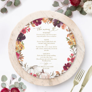 Cartão de Menu de Casamento Círculo da Abóbora do
