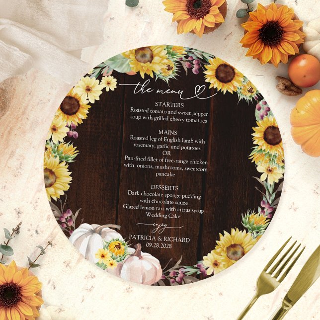 Cartão de Menu de Casamento Círculo de Abóbora com (Criador carregado)