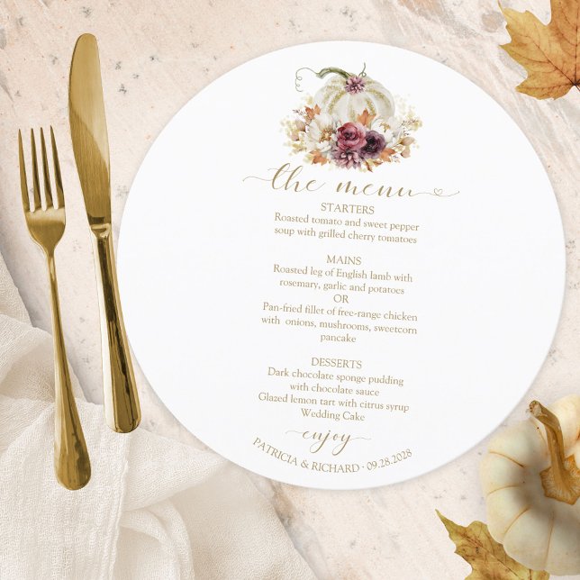 Cartão de Menu de Casamento Círculo de Abóbora Ena (Criador carregado)