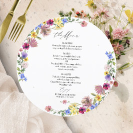 Cartão de Menu de Casamento Círculo de Flores Silv