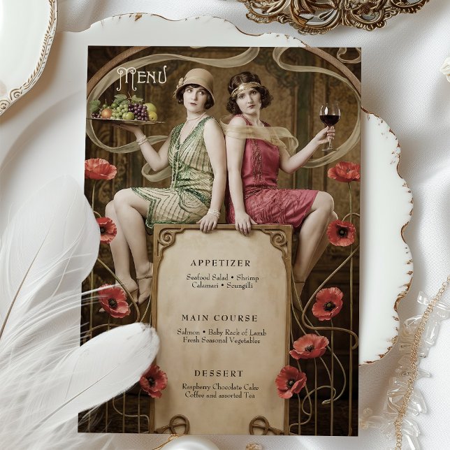 Cartão de Menu de Casamento Clássico Art Nouveau F (Criador carregado)