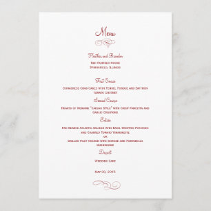 Cartão de Menu de Casamento Clássico - Cartões 
