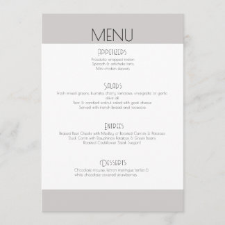 Cartão de menu de casamento clássico com script mo