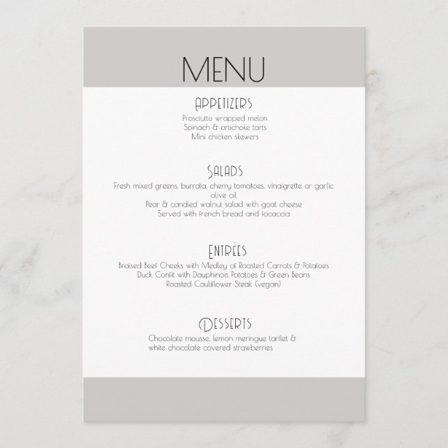Cartão de menu de casamento clássico com script mo (Frente)