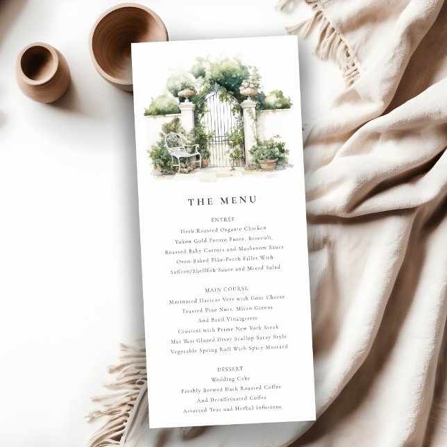 Cartão de Menu de Casamento Clássico de Jardim Fra (Criador carregado)