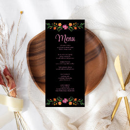 Cartão de Menu de Casamento Colorido Floral Fiesta
