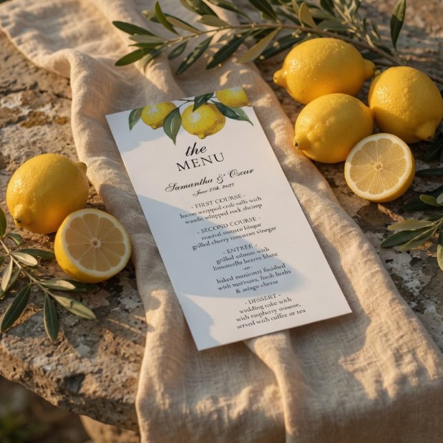 Cartão de Menu de Casamento com Aquarela de Limão  (Criador carregado)