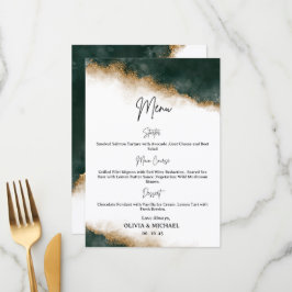 Cartão de Menu de Casamento com Aquarela Verde Esc