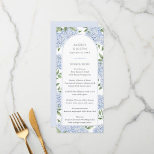 Cartão de Menu de Casamento com Arco de Hortênsia