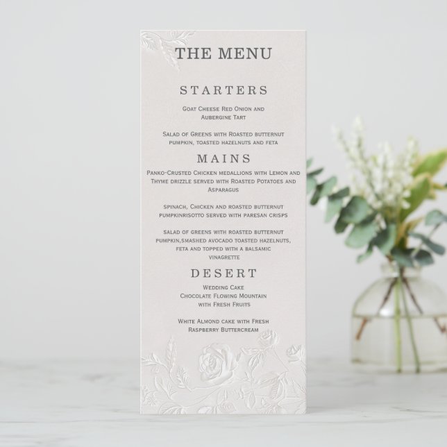 Cartão de Menu de Casamento com Arco em Relevo Ceg (Em pé/Frente)