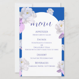 Cartão de Menu de Casamento com Arco Floral Azul