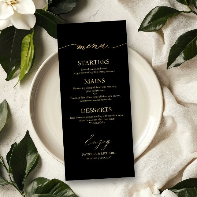 Cartão de Menu de Casamento com Caligrafia Chic 4x (Criador carregado)