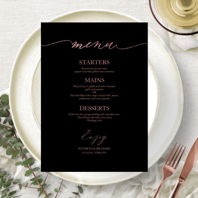 Cartão de Menu de Casamento com Caligrafia Chic pa (Criador carregado)
