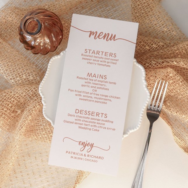 Cartão de Menu de Casamento com Caligrafia em Dour (Criador carregado)