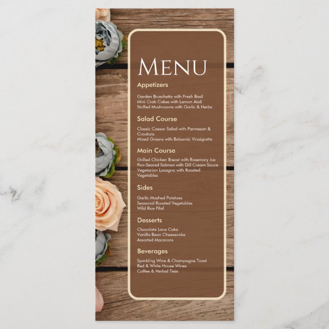 Cartão de Menu de Casamento com Charme Rústico (Frente)