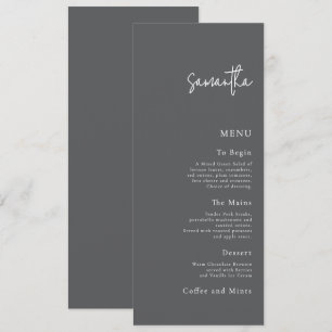 Cartão de Menu de Casamento com Cinza de Nome de C