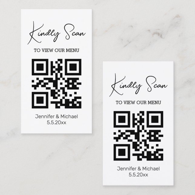Cartão de Menu de Casamento com Código QR Minimali (Frente/Verso)