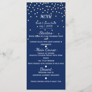 Cartão de Menu de Casamento com Confetes Miúdos Az