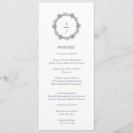 Cartão de Menu de Casamento com Coroa Floral Roxa 