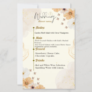 Cartão de Menu de Casamento com Creme Floral Desig