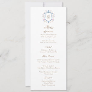 Cartão de Menu de Casamento com Crista de Monogram