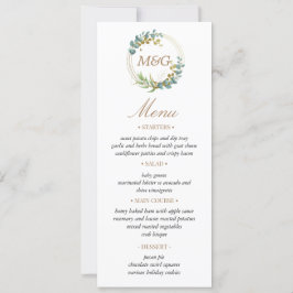 cartão de menu de casamento com eucalipto dourado
